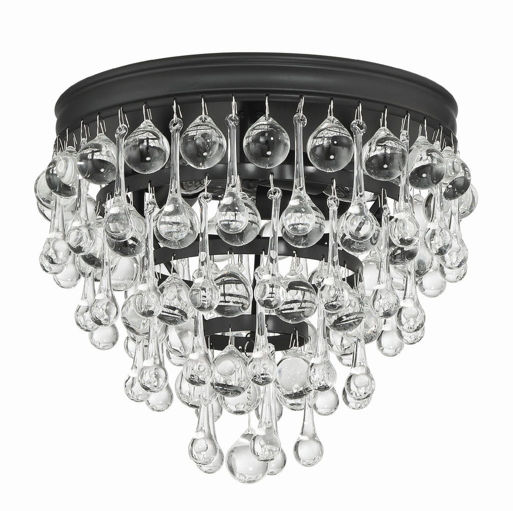 ##Antique Hardware## Calypso 3 Light Matte Black Flush Mount