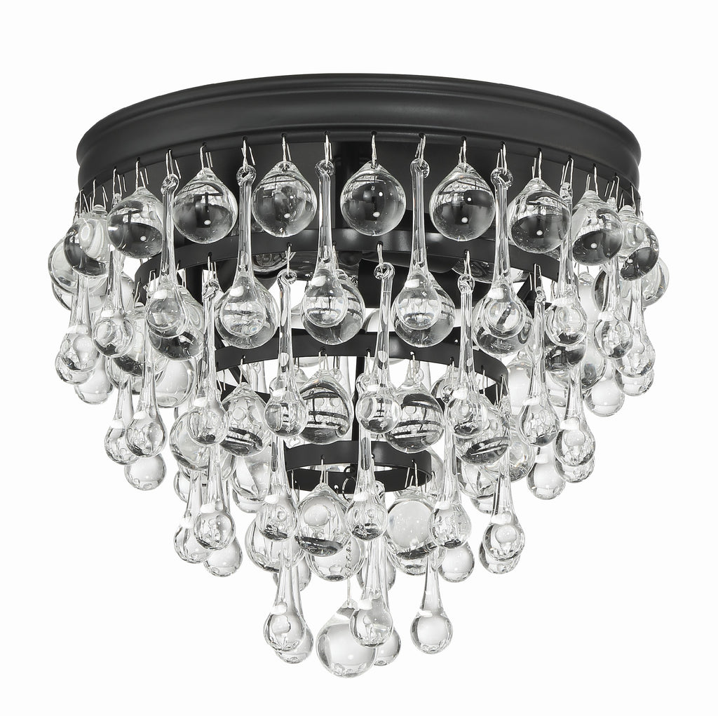 ##Antique Hardware## Calypso 3 Light Matte Black Flush Mount