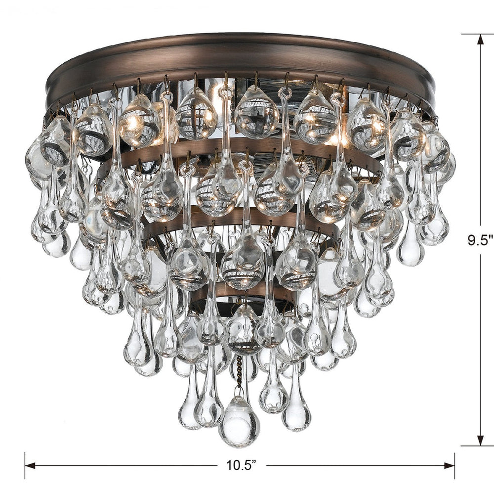 ##Antique Hardware## Calypso 3 Light Crystal Teardrop Vibrant Bronze Flush Mount