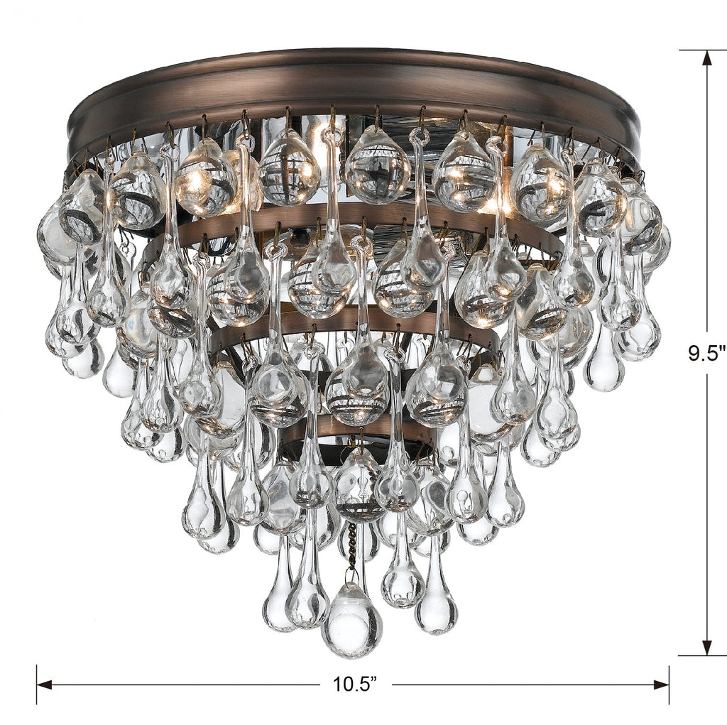 ##Antique Hardware## Calypso 3 Light Crystal Teardrop Vibrant Bronze Flush Mount