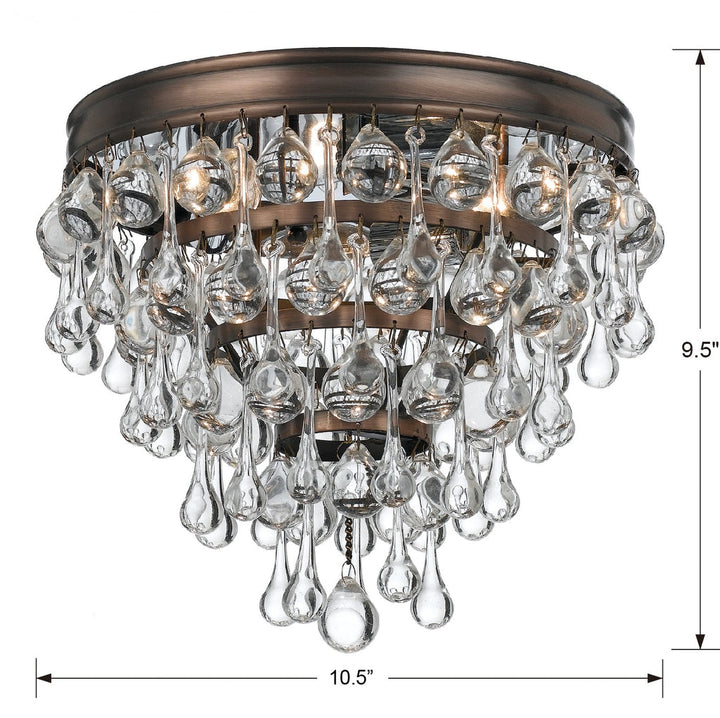 ##Antique Hardware## Calypso 3 Light Crystal Teardrop Vibrant Bronze Flush Mount