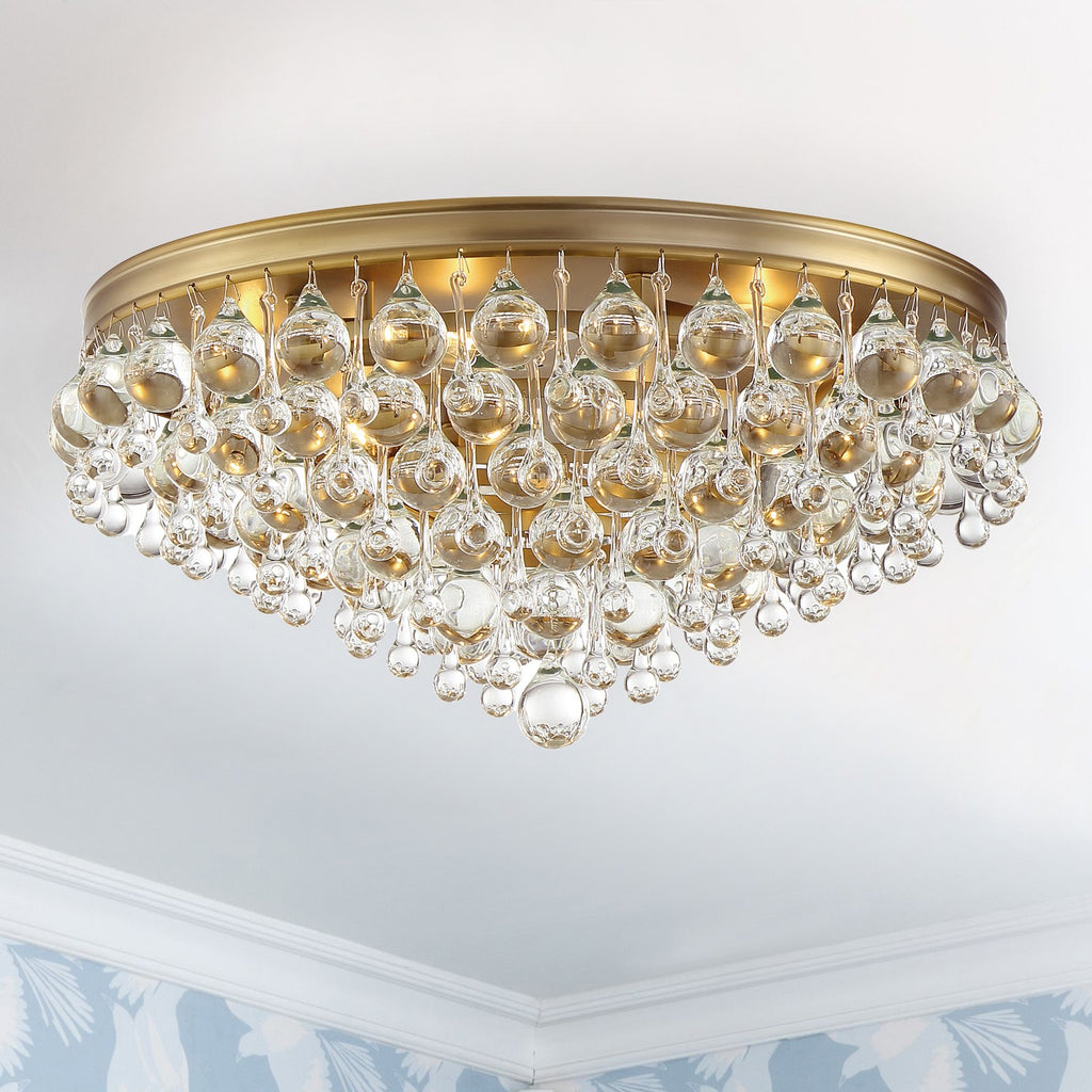 ##Antique Hardware## Calypso 6 Light Crystal Teardrop Vibrant Gold Flush Mount