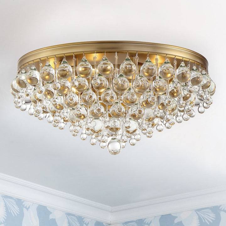 ##Antique Hardware## Calypso 6 Light Crystal Teardrop Vibrant Gold Flush Mount