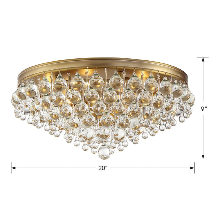 ##Antique Hardware## Calypso 6 Light Crystal Teardrop Vibrant Gold Flush Mount