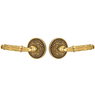 ##Antique Hardware## Solid Brass Ribbon & Reed Lever With Lancaster Rosette