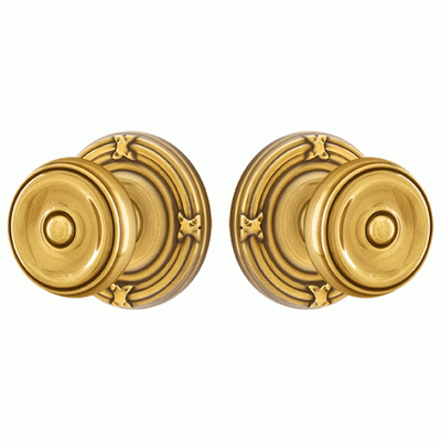 ##Antique Hardware## Solid Brass Waverly Door Knob Set With Ribbon & Reed Rosette (Several Finish Options)