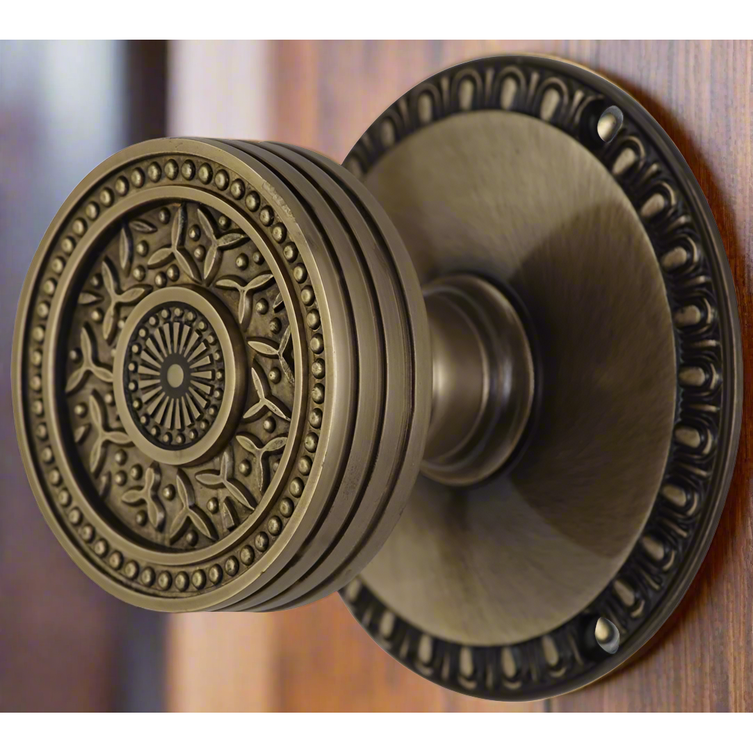 Antique Hardware Egg & Dart Rosette Door Set with Rice Pattern Door Knobs (Several Finishes Available) Door Knobs Satin Nickel