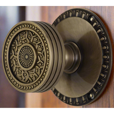 Antique Hardware Egg & Dart Rosette Door Set with Rice Pattern Door Knobs (Several Finishes Available) Door Knobs Satin Nickel