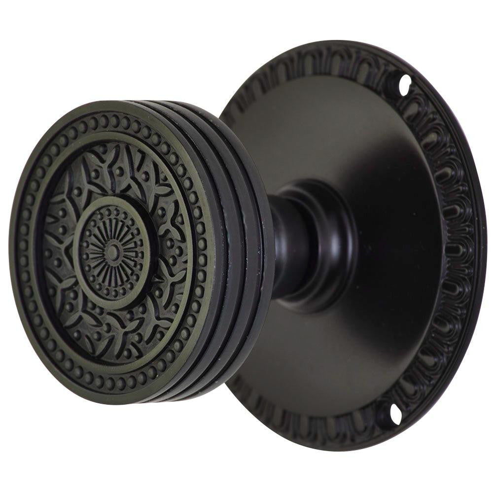 Antique Hardware Egg & Dart Rosette Door Set with Rice Pattern Door Knobs (Several Finishes Available) Door Knobs Satin Nickel