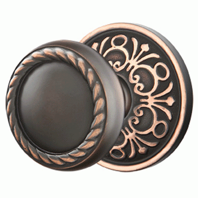 ##Antique Hardware## Solid Brass Rope Door Knob Set With Lancaster Rosette (Several Finish Options)