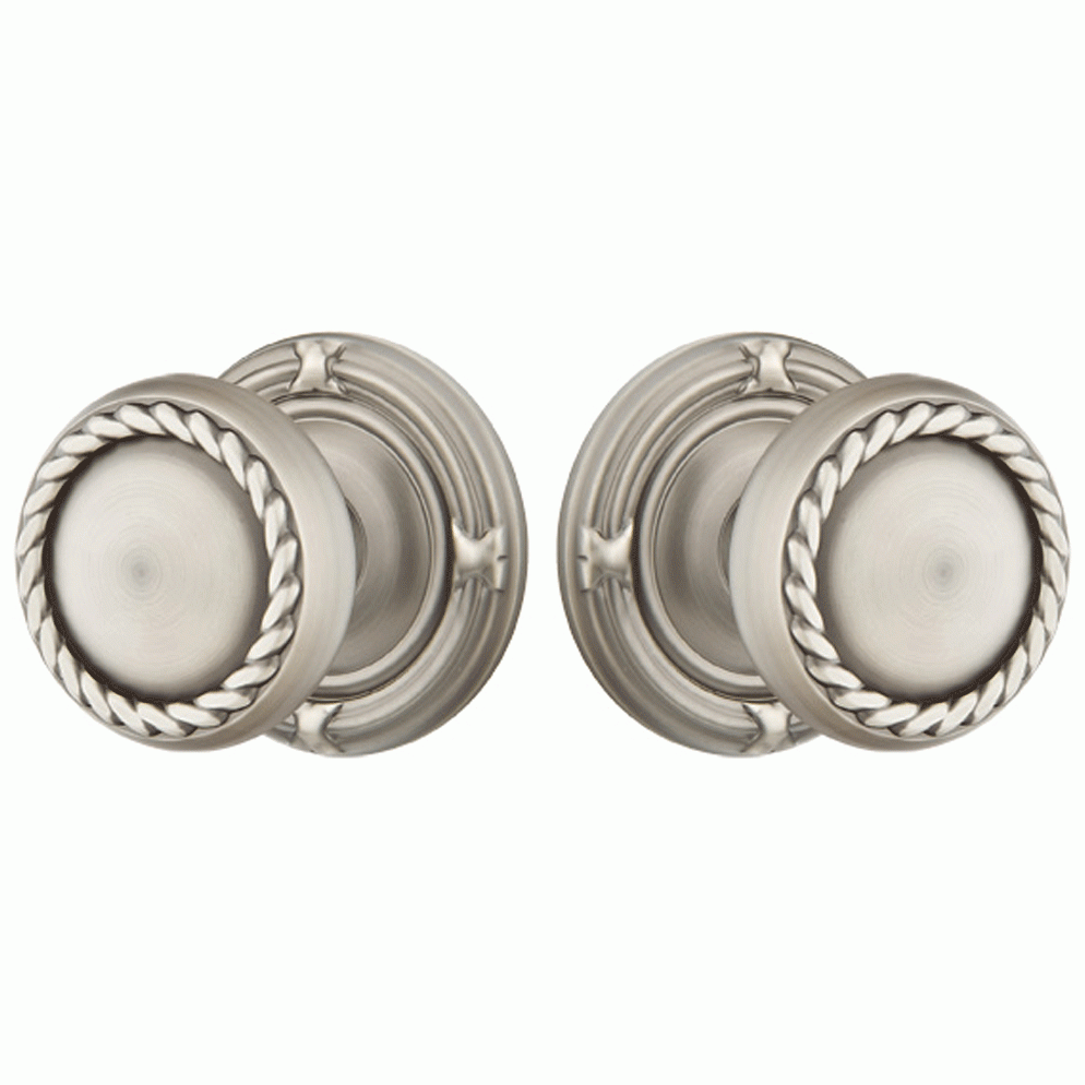 ##Antique Hardware## Solid Brass Rope Door Knob Set With Ribbon & Reed Rosette (Several Finish Options)