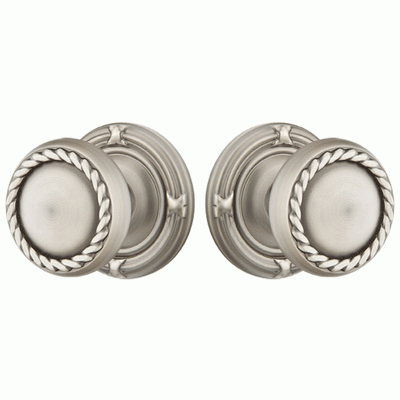##Antique Hardware## Solid Brass Rope Door Knob Set With Ribbon & Reed Rosette (Several Finish Options)