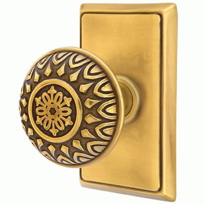 Antique Hardware Emtek Solid Brass Lancaster Door Knob Set With Rectangular Rosette (Several Finishes Available) EMTEK DOOR KNOB