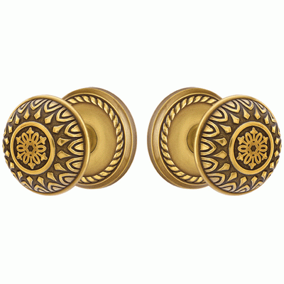 ##Antique Hardware## Solid Brass Lancaster Door Knob Set With Rope Rosette (Several Finish Options)