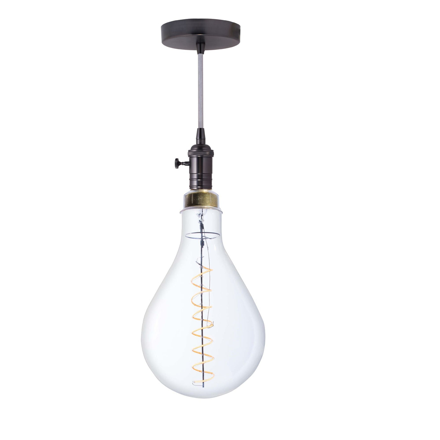 Antique Hardware 4W LED Pear Shaped Grand 2200K Filament W/ Gunmetal Black Pendant With Silver String Chandelier