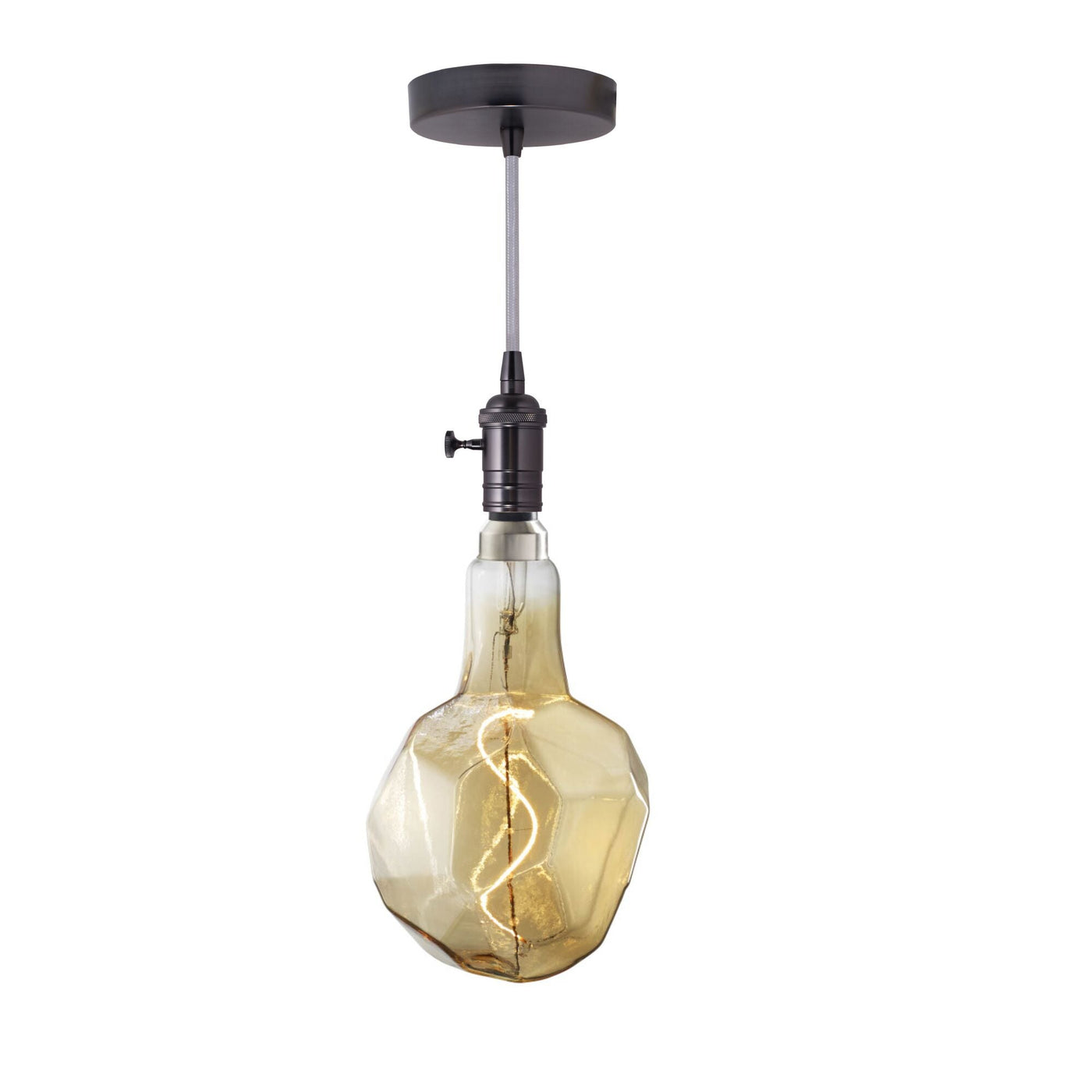Antique Hardware 4W LED Jewel Natural Shaped Grand 2200K Filament W/ Gunmetal Black Pendant With Silver String Chandelier