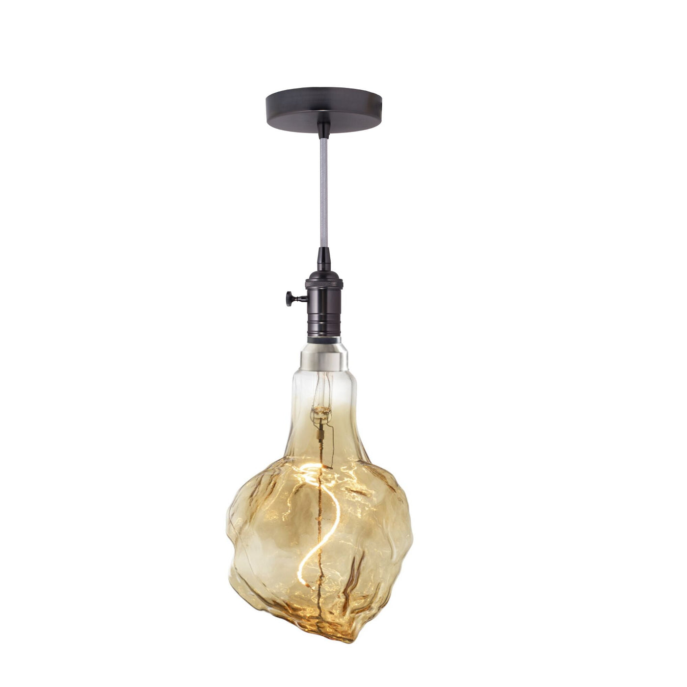 Antique Hardware 4W LED Glacier Natural Shaped Grand 2200K Filament W/ Gunmetal Black Pendant With Silver String Chandelier