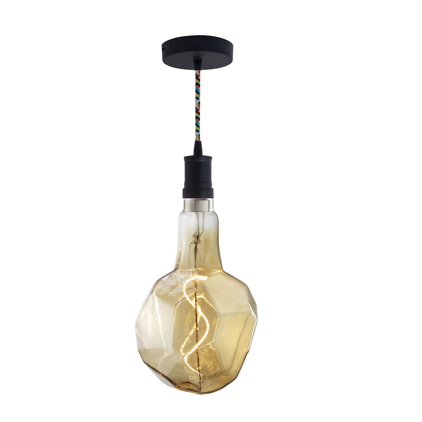 Antique Hardware 4W LED Jewel Natural Shaped Grand 2200K Filament W/ Black Pendant With Multicolor String Chandelier