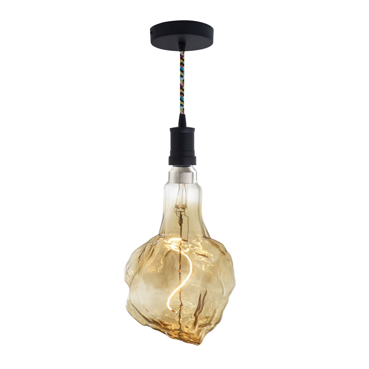 Antique Hardware 4W LED Glacier Natural Grand 2200K Filament W/ Black Pendant With Multicolor String Chandelier