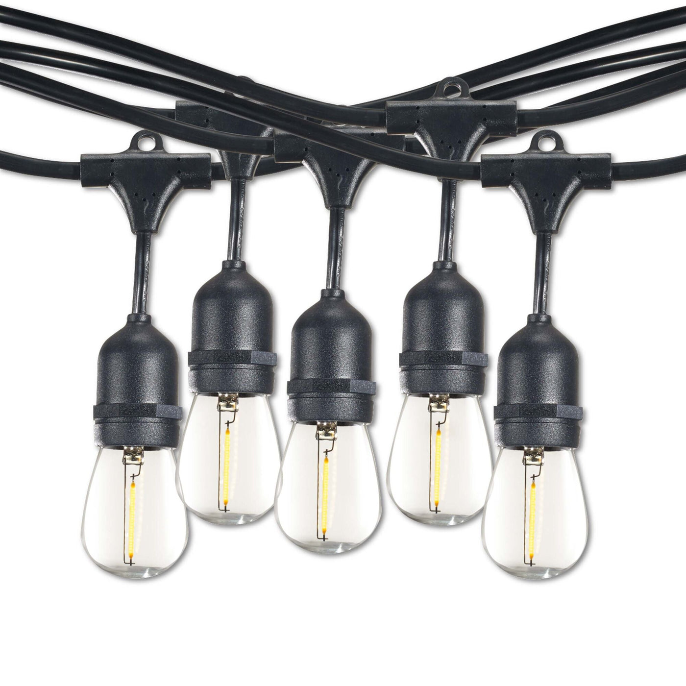 Antique Hardware 14' String Light 10 Sockets 16" Spacing E26 Black Kit - W/1W Plastic LED S14 Clear LAMPS-2PK String Lights