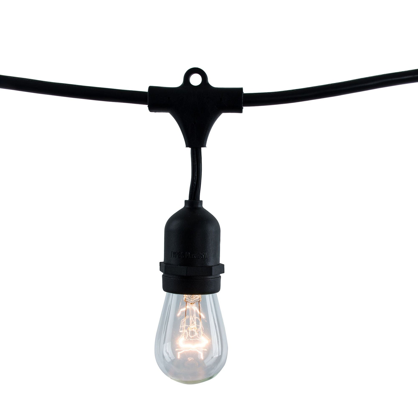 Antique Hardware 48' String Light 15 Sockets 36" Spacing E26 Black Kit - W/11W S14 Clear LAMPS-2PK String Lights