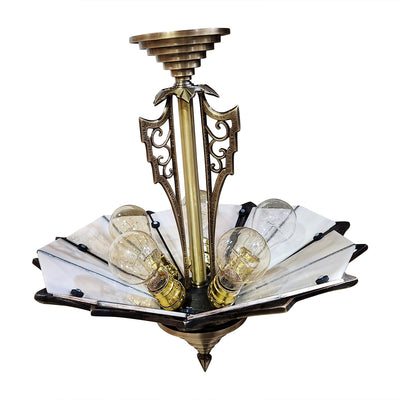 Antique Hardware 17 Inch Classic Art Deco Close Ceiling Light with Pink Champagne Glass (Antique Brass Finish) ART DECO LIGHTING