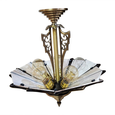 Antique Hardware 17 Inch Classic Art Deco Close Ceiling Light with Pink Champagne Glass (Antique Brass Finish) ART DECO LIGHTING