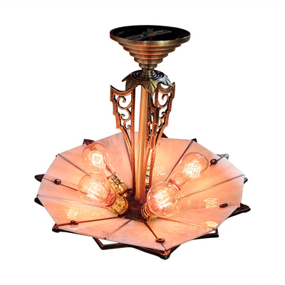 Antique Hardware 17 Inch Classic Art Deco Close Ceiling Light with Pink Champagne Glass (Antique Brass Finish) ART DECO LIGHTING