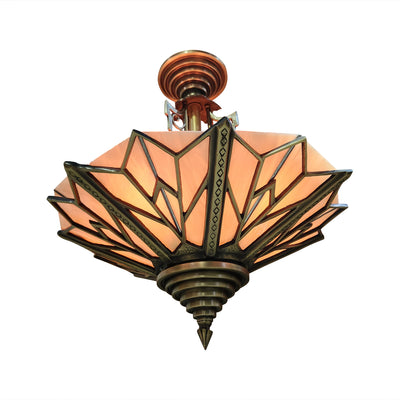 Antique Hardware 17 Inch Classic Art Deco Close Ceiling Light with Pink Champagne Glass (Antique Brass Finish) ART DECO LIGHTING