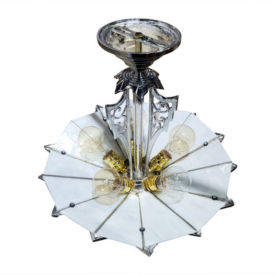 Antique Hardware 17 Inch Classic Art Deco Close Ceiling Light with White Stained Glass (Polished Chrome Finish) ART DECO LIGHTING