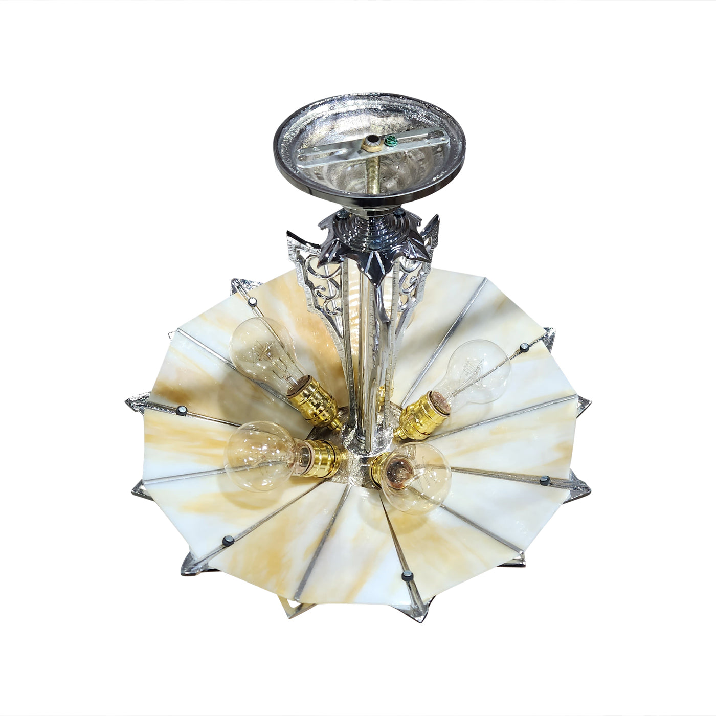Antique Hardware 17 Inch Classic Art Deco Close Ceiling Light with Amber Glass (Polished Chrome Finish) ART DECO LIGHTING