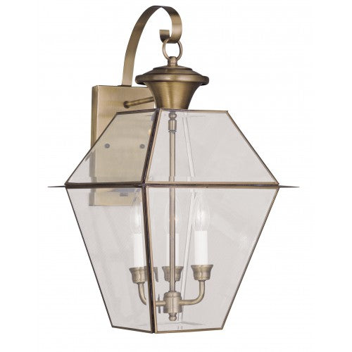 ##Antique Hardware## 3 Light Antique Brass Outdoor Wall Lantern