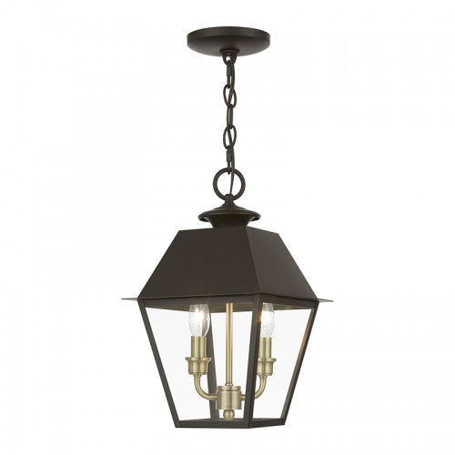##Antique Hardware## 2 Light Bronze with Antique Brass Finish Cluster Outdoor Medium Pendant Lantern