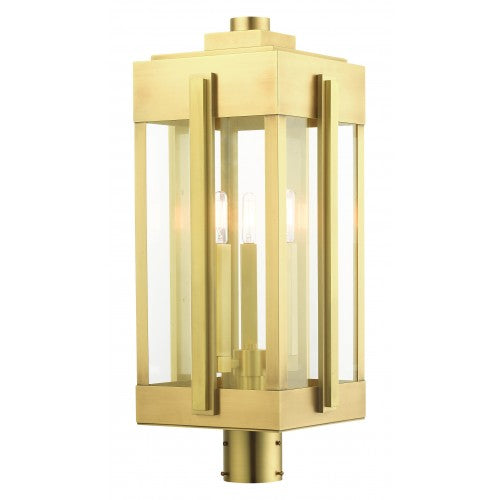 Antique Hardware 3 Light Natural Brass Outdoor Post Top Lantern Exterior
