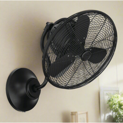 Antique Hardware 14" Bellows I Hard-wired Indoor/Outdoor (Damp) in Flat Black w/ Flat Black Blades Ceiling Fan