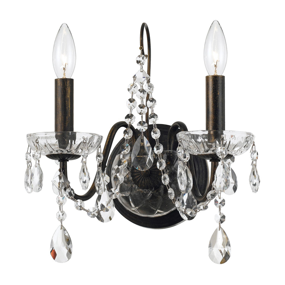 ##Antique Hardware## Butler 2 Light Swarovski Strass Crystal English Bronze Sconce