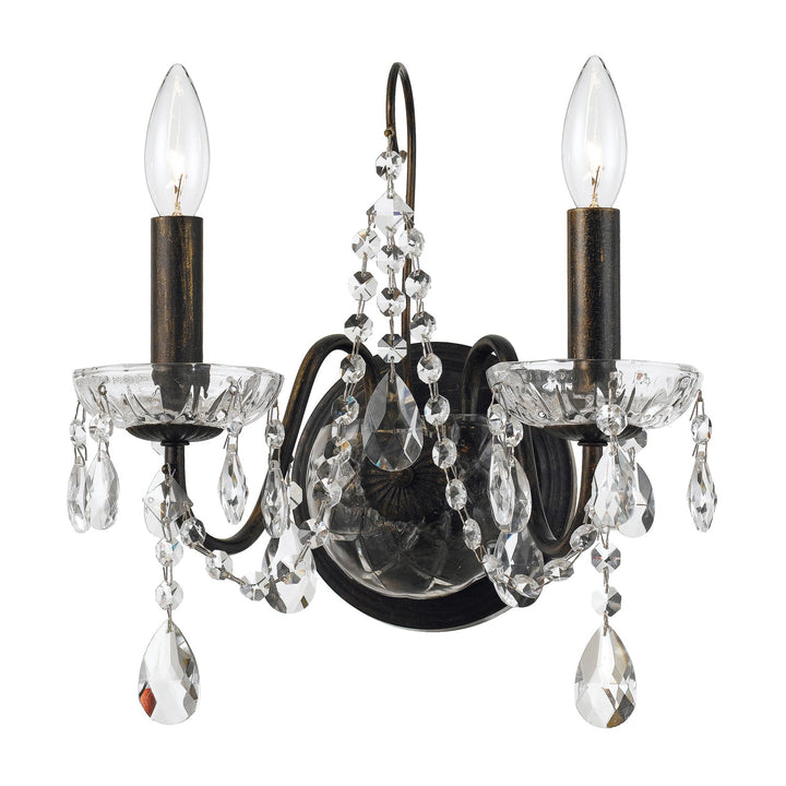 ##Antique Hardware## Butler 2 Light Swarovski Strass Crystal English Bronze Sconce