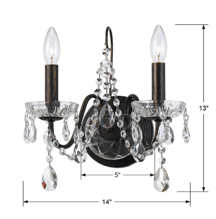 ##Antique Hardware## Butler 2 Light Spectra Crystal English Bronze Sconce