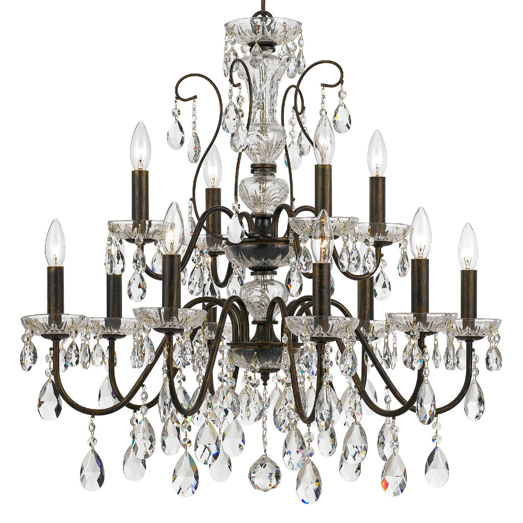 Antique Hardware Butler 12 Light Hand Cut Crystal English Bronze Chandelier Chandelier