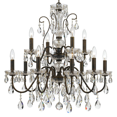 Antique Hardware Butler 12 Light Hand Cut Crystal English Bronze Chandelier Chandelier