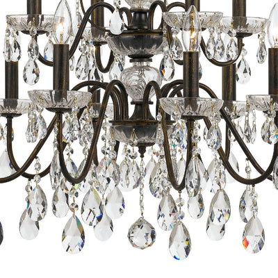 Antique Hardware Butler 12 Light Hand Cut Crystal English Bronze Chandelier Chandelier