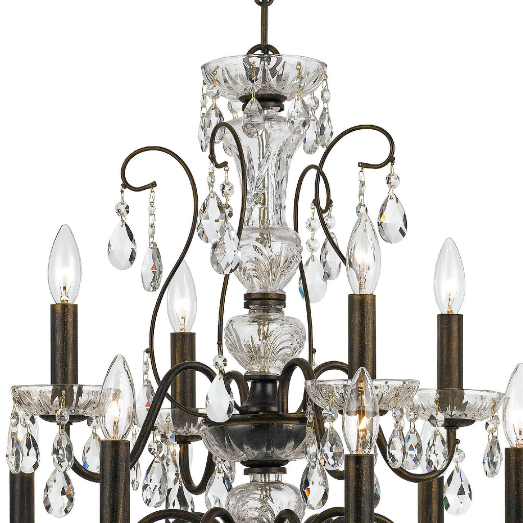Antique Hardware Butler 12 Light Hand Cut Crystal English Bronze Chandelier Chandelier