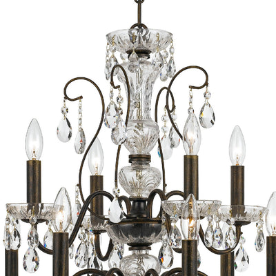Antique Hardware Butler 12 Light Hand Cut Crystal English Bronze Chandelier Chandelier
