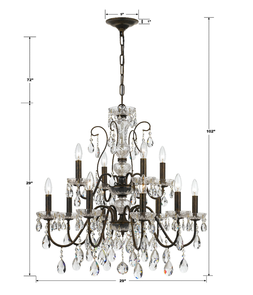 Antique Hardware Butler 12 Light Hand Cut Crystal English Bronze Chandelier Chandelier