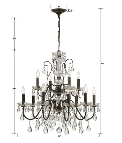 Antique Hardware Butler 12 Light Hand Cut Crystal English Bronze Chandelier Chandelier