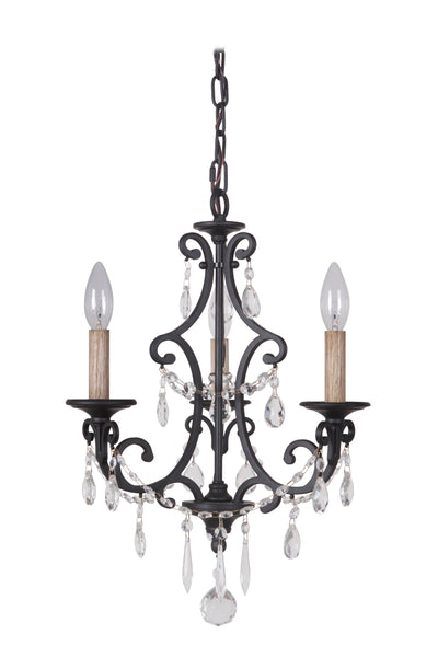 ##Antique Hardware## Bentley 3 Light Chandelier in Matte Black