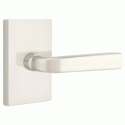 ##Antique Hardware## Brass Modern Hardware - Double Dummy Sion Door Lever With Modern Rectangular Rosette in Satin Brass - 5052SIOUS4 - Emtek Hardware