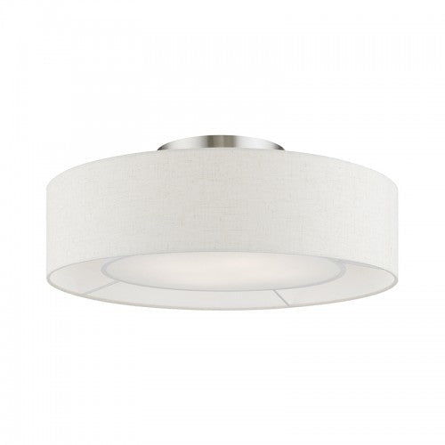 ##Antique Hardware## 4 Light Brushed Nickel with Shiny White Accents Semi-Flush