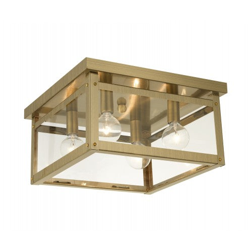 ##Antique Hardware## 4 Light Antique Brass Flush Mount