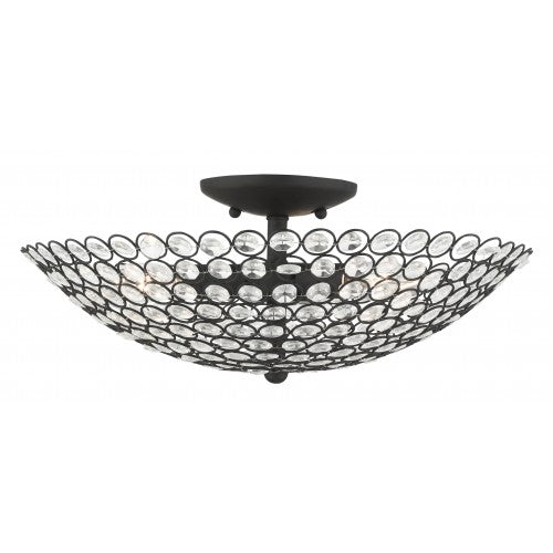 Antique Hardware 3 Light Black Semi Flush Semi Flush